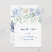 Blauw & Wit Bloemen Bewaar de Datum Save The Date (Voorkant / Achterkant)