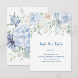  Blauw & Wit Bloemen Bewaar de Datum Save The Date