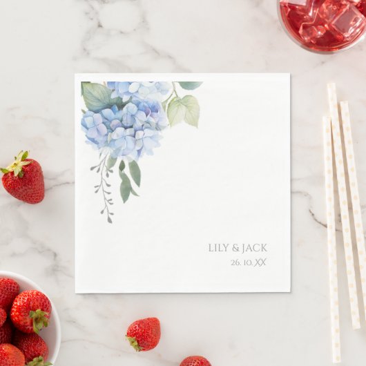 Blauw & Wit Bloemen Blauw Hydrangea Huwelijk Servet (Insitu)