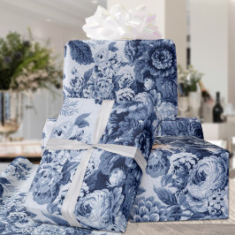 Blauw & Wit  Bloemen Bloemen Bloemen Inpakpapier Vel