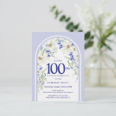 Blauw Wit Bloemen Boho Arch 100e Verjaardagsfeest Briefkaart (Staand voorkant)