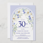 Blauw Wit Bloemen Boho Arch 30e Verjaardagsfeest Kaart (Voorkant)