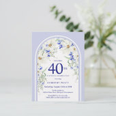 Blauw Wit Bloemen Boho Arch 40e Verjaardagsfeest Briefkaart (Staand voorkant)