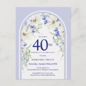 Blauw Wit Bloemen Boho Arch 40e Verjaardagsfeest Briefkaart (Voorkant)