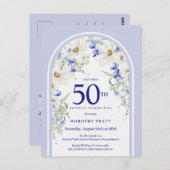 Blauw Wit Bloemen Boho Arch 50e Verjaardagsfeest Briefkaart (Voorkant / Achterkant)