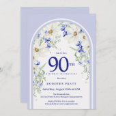 Blauw Wit Bloemen Boho Arch 90e Verjaardagsfeest Kaart (Voorkant / Achterkant)