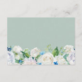 Blauw Wit Bloemen Border Bruiloft Receptie Details Informatiekaartje (Achterkant)