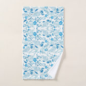 Blauw Wit Bloemen Borduurstijl Patroon Bad Handdoek (Handdoek)