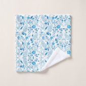 Blauw Wit Bloemen Borduurstijl Patroon Bad Handdoek (Wasdoekje)