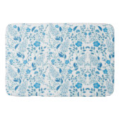 Blauw Wit Bloemen Borduurstijl Patroon Badmat (Voorkant)