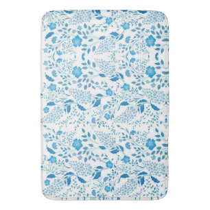 Blauw Wit Bloemen Borduurstijl Patroon Badmat