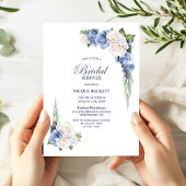 Blauw Wit Bloemen Bruids Douche Uitnodiging