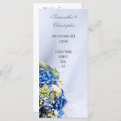 Blauw Wit bloemen bruiloft kerk huwelijksprogramma Programmakaart (Voorkant / Achterkant)