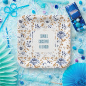 Blauw Wit Bloemen Bruiloft Papieren Bordje (Feest)