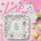 Blauw Wit Bloemen Bruiloft Papieren Bordje (Feest)