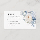 Blauw & Wit Bloemen Bruiloft RSVP Kaart (Voorkant)