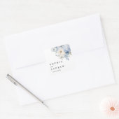Blauw & Wit Bloemen Bruiloft Vierkante Sticker (Envelop)