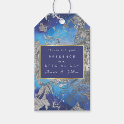 Blauw & Wit  Bloemen Cadeaulabel (Voorkant)