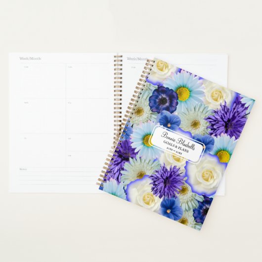 Blauw & Wit Bloemen Collage Big Bold Gepersonalise Planner (Display)