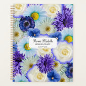 Blauw & Wit Bloemen Collage Big Bold Gepersonalise Planner (Voorkant)