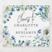 Blauw Wit Bloemen Custom Spring Garden Wedding Sparkling Wijnetiket (Enkel label)