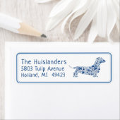 Blauw Wit Bloemen Dachshund Retouradres Label (Insitu)