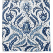 Blauw & Wit Bloemen Damast Bloemen Douche Gordijn (Voorkant)