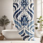 Blauw & Wit Bloemen Damast Bloemen Douche Gordijn