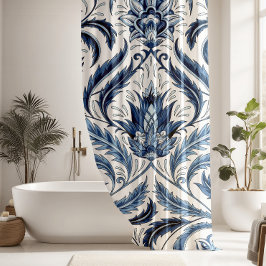 Blauw & Wit Bloemen Damast Bloemen Douche Gordijn