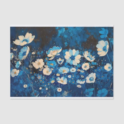 Blauw & Wit  Bloemen Decoupage Rechts 143 Tissuepapier (Voorkant)