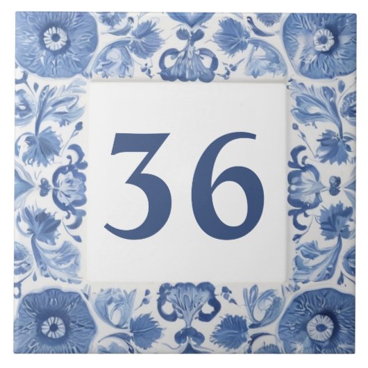 Blauw & Wit Bloemen Delft Custom House Number Sign Tegeltje (Voorkant)