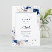 Blauw Wit Bloemen Elegante Huwelijk Kaart (Staand voorkant)