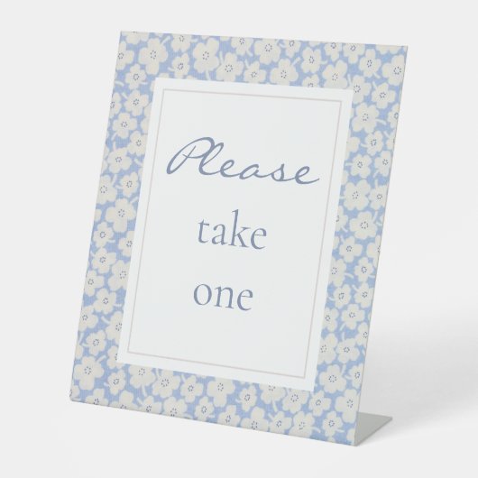 Blauw & Wit Bloemen Favor Sign Event Bruiloft Reclamebord Met Voetstuk (Voorkant)