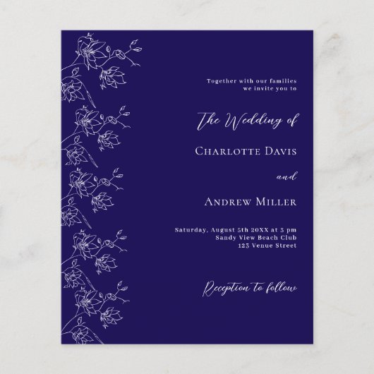 Blauw wit bloemen formele bruiloft uitnodiging (Voorkant)