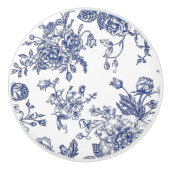  Blauw & Wit Bloemen Gedrukt Keramische Knob Knop (Voorkant)