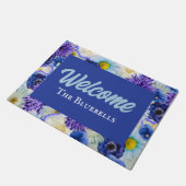 Blauw & Wit Bloemen Gepersonaliseerde Ingang Manie Deurmat (Schuin)