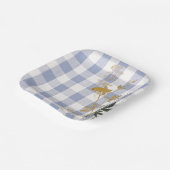 Blauw Wit Bloemen Gingham Plaid Landhuis Papieren Bordje (Gebogen)
