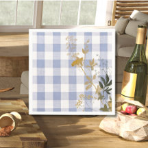 Blauw Wit Bloemen Gingham Plaid Landhuis