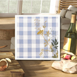 Blauw Wit Bloemen Gingham Plaid Landhuis Servet