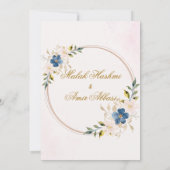 Blauw & Wit Bloemen Goud Ontwerp Islamitische brui Kaart (Achterkant)