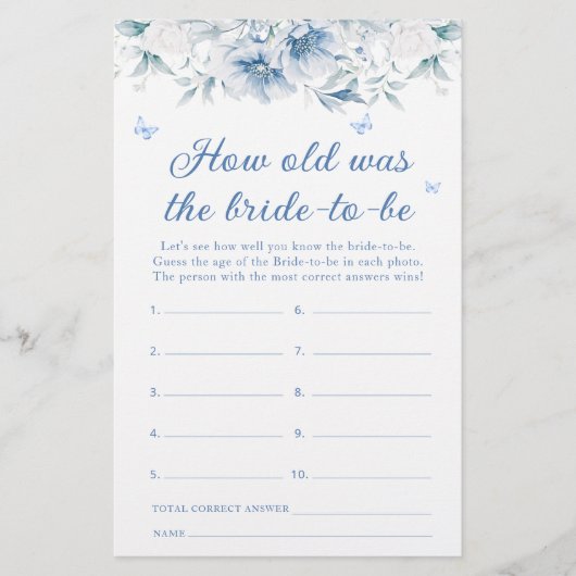 Blauw Wit Bloemen Hoe oud is de bruid om spel te z (Voorkant)