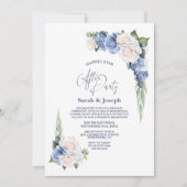 Blauw Wit Bloemen Huwelijk Na Feest Kaart (Voorkant)