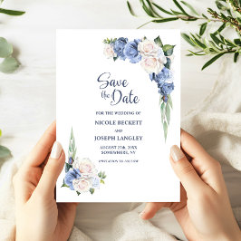 Blauw Wit Bloemen Huwelijk Save the Date