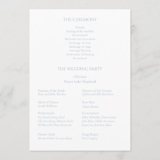 Blauw & Wit Bloemen Hydrangea Trouwprogramma Programmakaart (Achterkant)