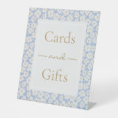 Blauw & Wit Bloemen Kaarten & Geschenken Bruiloft Reclamebord Met Voetstuk (Voorkant)