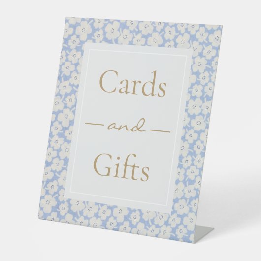 Blauw & Wit Bloemen Kaarten & Geschenken Bruiloft Reclamebord Met Voetstuk (Voorkant)