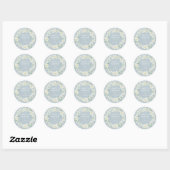 Blauw + Wit Bloemen krans Paasbericht Ronde Sticker (Vel)