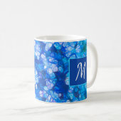 Blauw Wit Bloemen Moderne Bloemen Monogram Custom Koffiemok (Voorkant rechts)