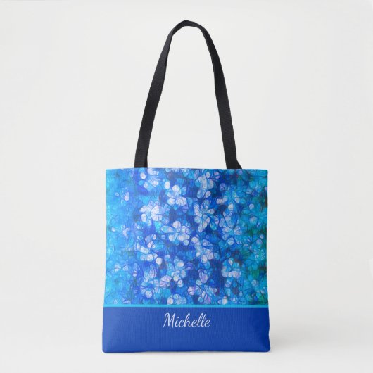 Blauw Wit Bloemen Moderne Bloemen Personaliseren Tote Bag (Voorkant)