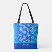 Blauw Wit Bloemen Moderne Bloemen Personaliseren Tote Bag (Achterkant)